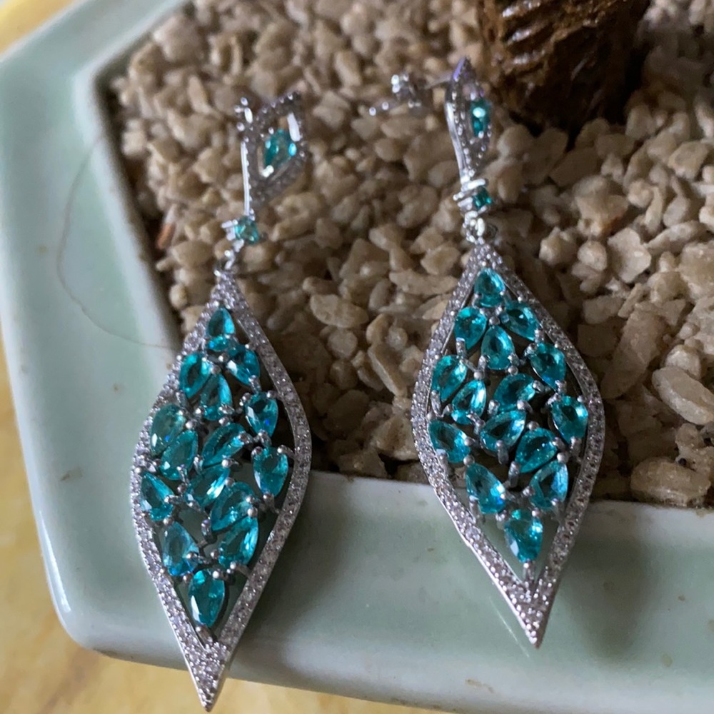 Vintage 925 natural aquamarine &white sapphire earring